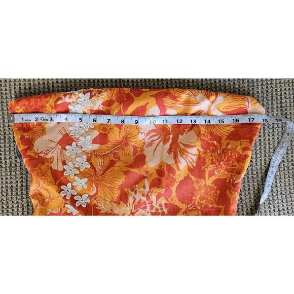 Vintage Key West Hand Print Fabrics Dress Orange Hibiscus Appliqued Lined Medium - Picture 8 of 10